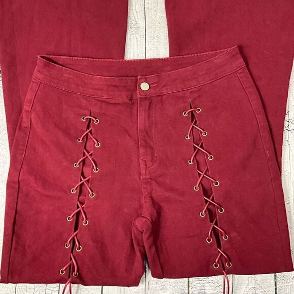 CIDER Lace Front Flare Bottom Jeans - Picture 2 of 7